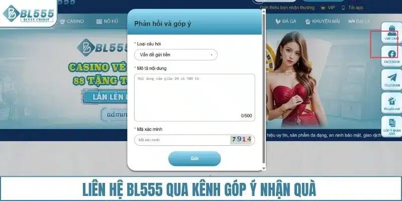 Giao diện liên hệ BL555 qua kênh góp ý nhận quà