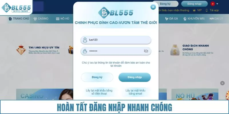 Hoàn tất truy cập tài khoản tại BL555 nhanh chóng
