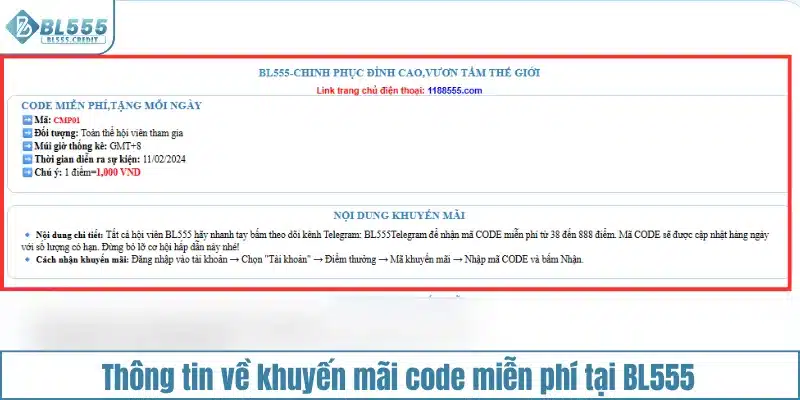Thông tin về khuyến mãi code miễn phí tại BL555