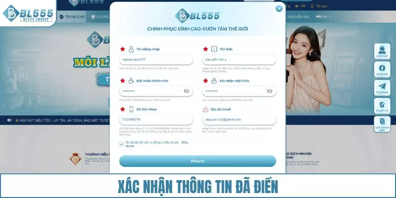 Xác nhận thông tin đã điền để đảm bảo chính xác